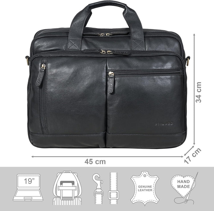 STILORD 'Arnold' Geräumige Laptoptasche Leder 17.3 Zoll bis 19 Zoll Vintage Aktentasche Lehrertasche