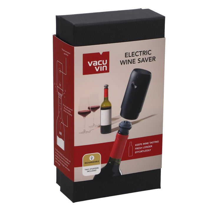 Vacu Vin Elektrischer Weinsaver - mit 2 Stopfen, wiederaufladbarer Vakuumverschluss, ideal zum Konse