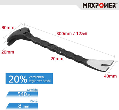 MAXPOWER 2 Stücke Nageleisen Set 300mm/380mm Flach Brecheisen Strickble Brechstangen Set Robust und
