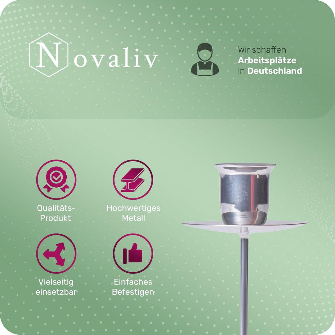 Novaliv 4er-Set Kerzenteller Adventskranz Kerzenpin SILBER Kerzenständer für Stabkerzen Kerzenpick K