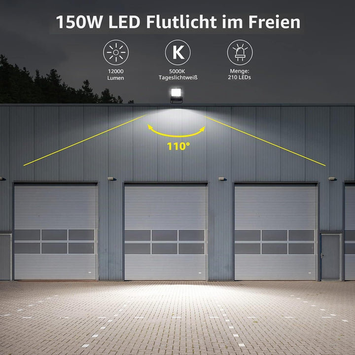 LE LED Strahler Aussen, 150W LED Fluter mit Stecker, Superhell 12000LM 5000K Tageslichtweiss Aussens