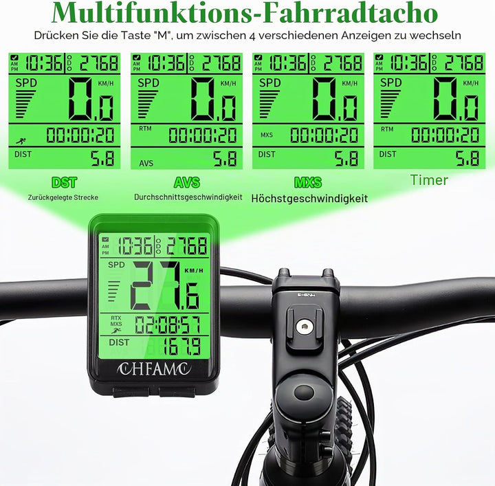 Fahrradcomputer Kabellos Fahrrad Tacho mit Geschwindigkeitsmesser