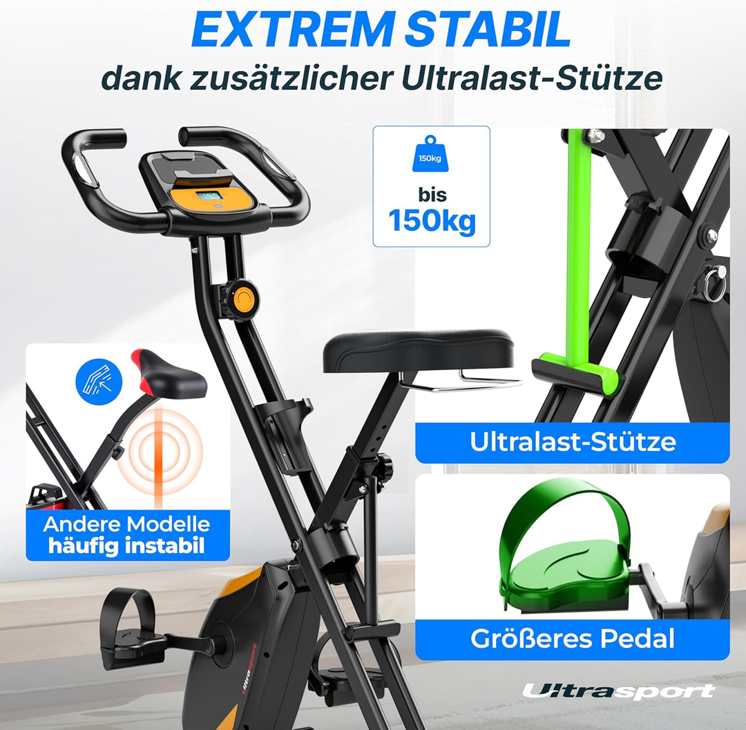 Ultrasport F-Bike Pro Heimtrainer Fahrrad Klappbar I Hometrainer Fahrrad Klappbar bis 150 KG mit Kom