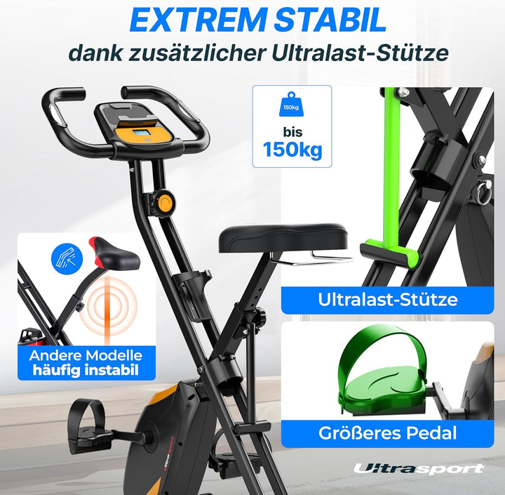 Ultrasport F-Bike Pro Heimtrainer Fahrrad Klappbar I Hometrainer Fahrrad Klappbar bis 150 KG mit Kom
