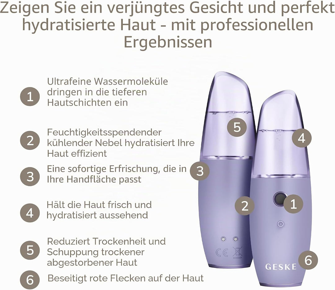 GESKE | SmartAppGuided™ Facial Hydration Refresher | 4 in 1 | Wasserzerstäuber | Gesichtsdampfer | W