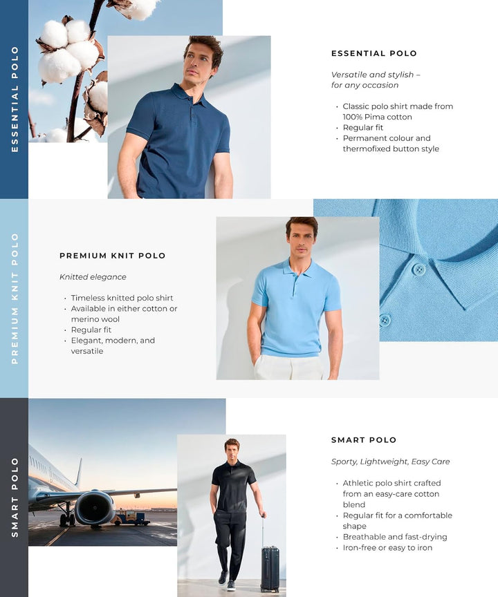 FALKE Herren Basic Polo Shirt Piqué Poloshirt weich hautfreundlich bequem S Blau Cyan 6964, S Blau C