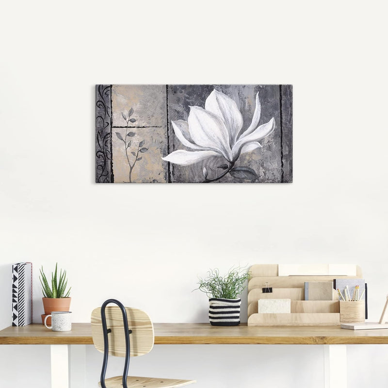 ARTland Leinwandbilder Wandbild Bild auf Leinwand 150 x 75 cm Botanik Blumen Magnolie Malerei Schwar