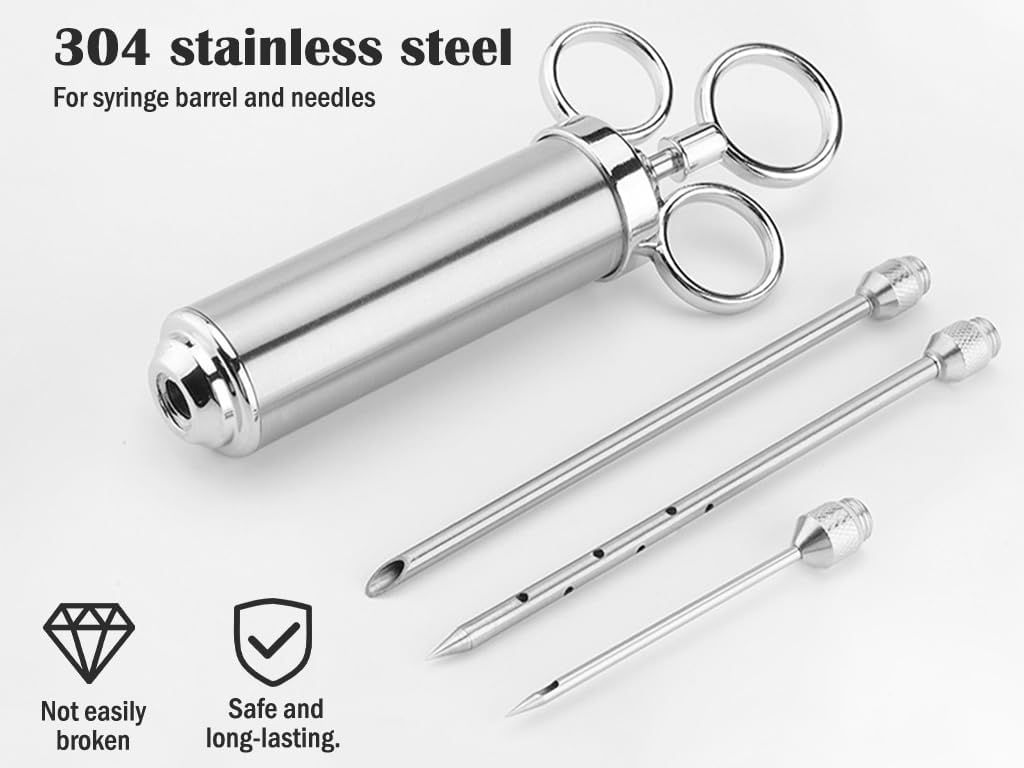 Edelstahl Fleischspritze,Bratenspritze Set,Marinadenspritze 60 ml Gewürzspritze,Spritze für Fleisch-