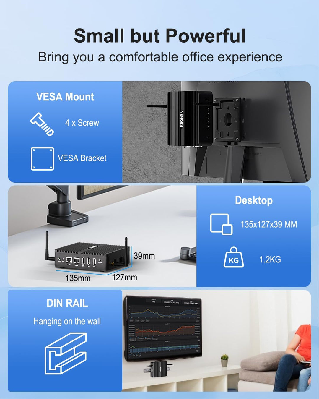 Lüfterloser Mini PC N100, Fanless PC Win 11 Pro, Alder Lake, 4K Dual HD, DP, 2xCOM, USB3.0, RJ45 Lan