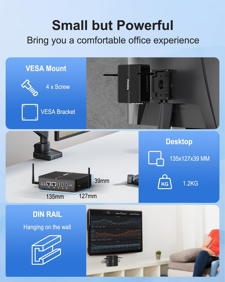 Lüfterloser Mini PC N100, Fanless PC Win 11 Pro, Alder Lake, 4K Dual HD, DP, 2xCOM, USB3.0, RJ45 Lan