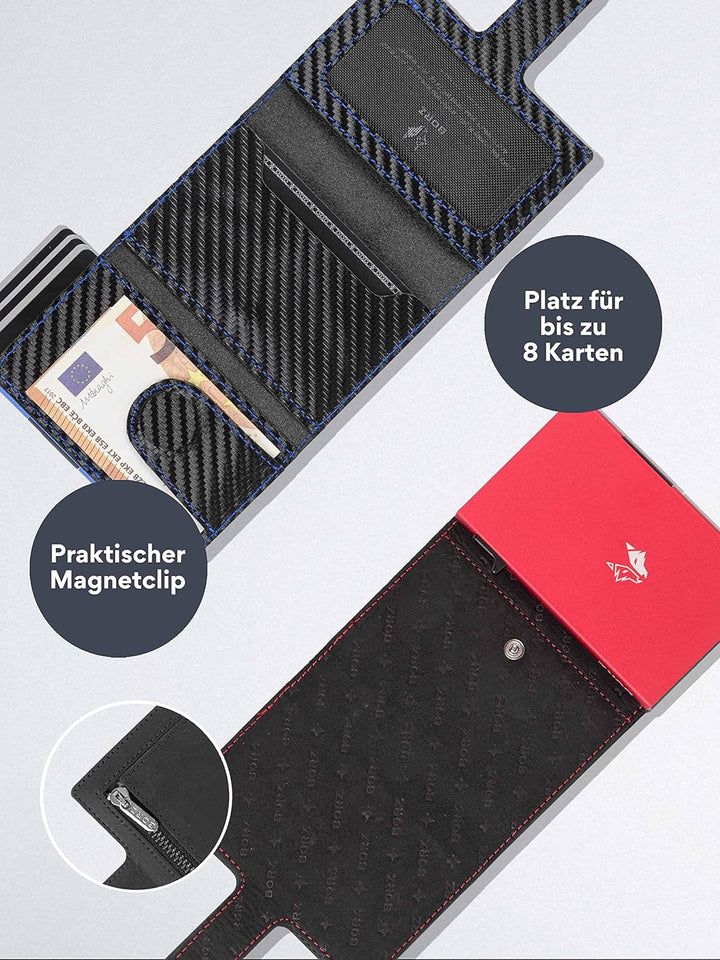 BORZ Prime Limited Kartenetui mit Münzfach für AirTag I Digitale Visitenkarte I Slim Wallet RFID Sch
