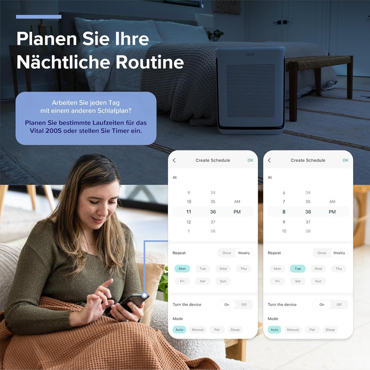 LEVOIT Luftreiniger Allergiker mit Tiermodus, CADR 416m³/h bis 87㎡ Racherzimmer Wohnung, Dualsensor&