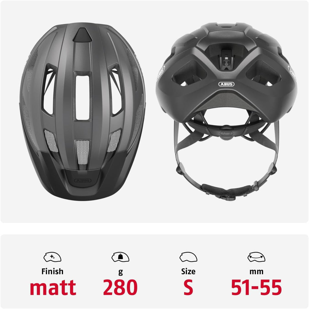 ABUS Rennradhelm Macator - sportiver Fahrradhelm für Einsteiger - auch für Zopfträger/-innen - für D