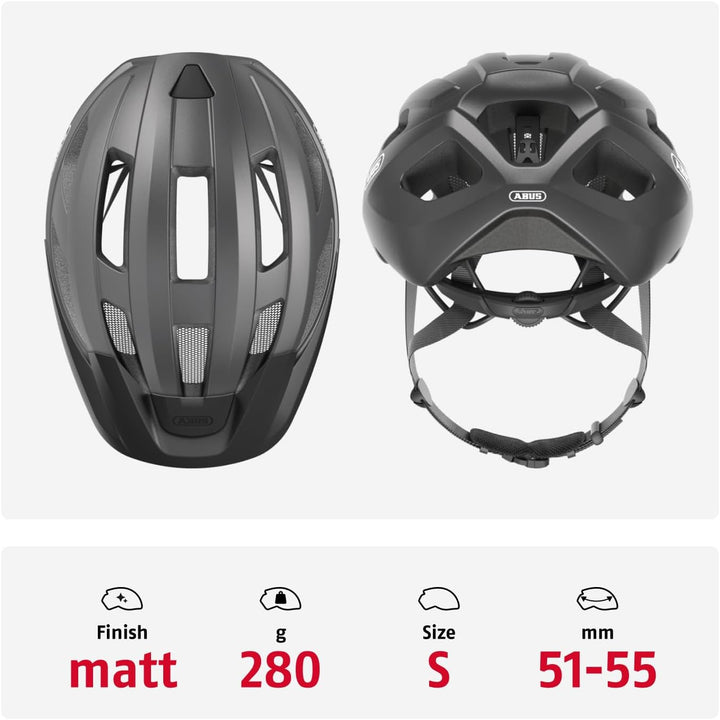 ABUS Rennradhelm Macator - sportiver Fahrradhelm für Einsteiger - auch für Zopfträger/-innen - für D
