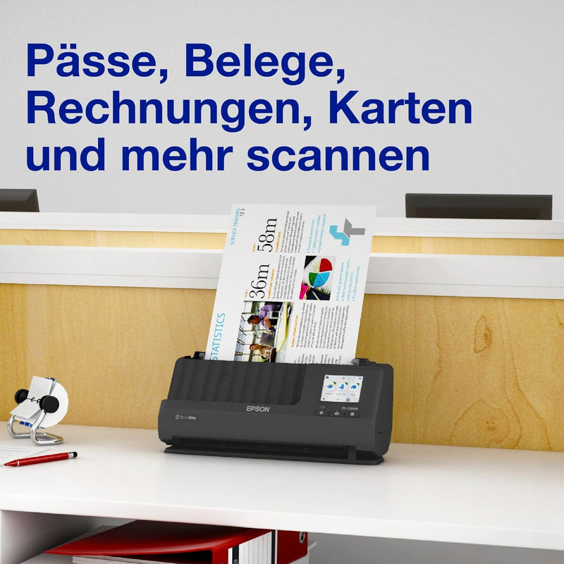 Epson Netzwerk Scanner ES-C380W, kompakter A4 Business Scanner mit geringem Stromverbrauch, Duplex-E