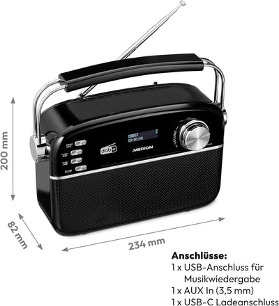 MEDION E66809 DAB Plus tragbares Solar Radio (Retro Design, Solarpanel, Bluetooth, DAB+ UKW, integri