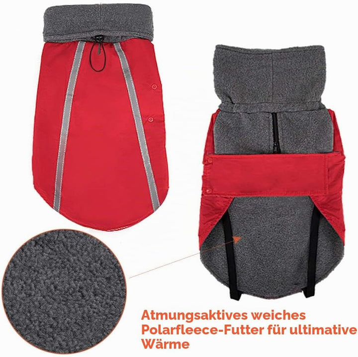 SlowTon Winter Hundemantel, Warmes Polarfleece Futter Hunde Outdoor Jacke mit Rollkragen Schal Refle