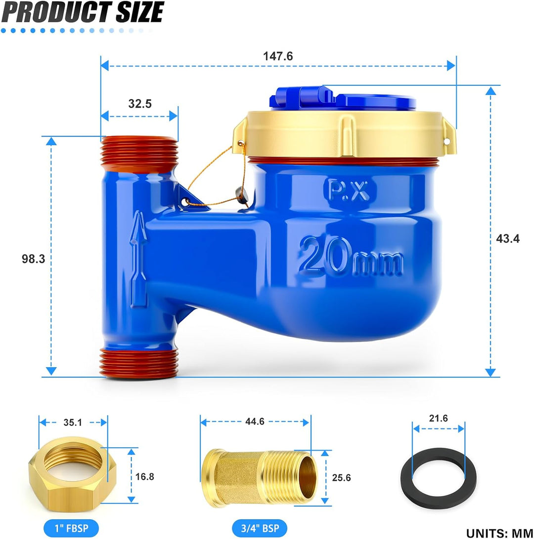 MEANLIN MEASURE 3/4"BSP Kupplungen Wasserzähler Vertikaler Kaltwasserzähler für Garten oder Haushalt