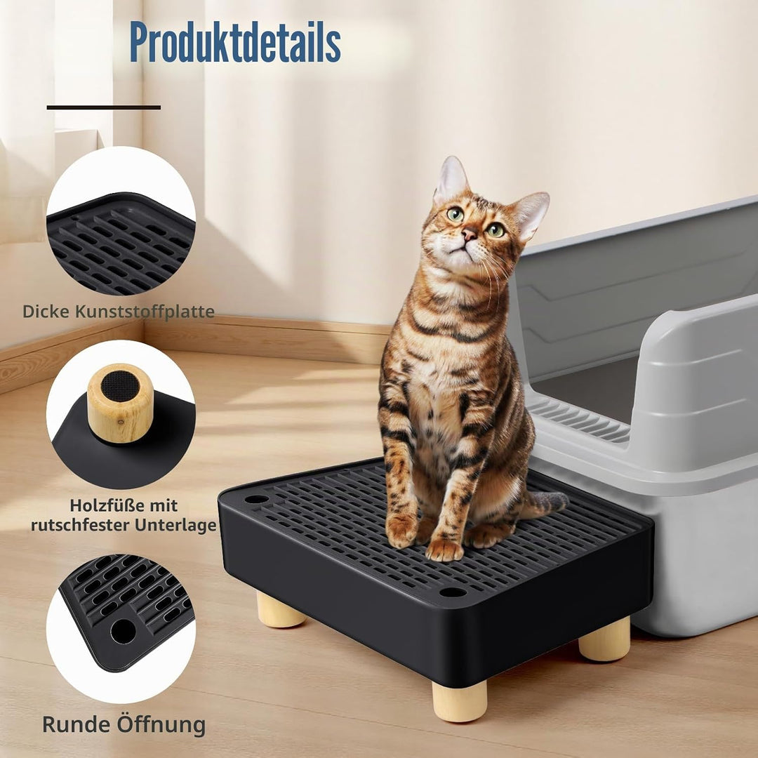 Katzentoilettenrampe, Katzen Treppen & Stufen mit Holzfüsse Filterfunktion, leicht zu reinigender Ti