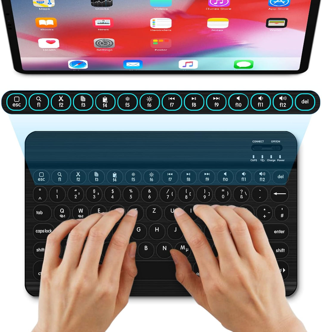 HUOBAO Bluetooth-Tastatur, kabellose Tastatur für iPad, iPhone, Android, Windows, Ultraschlanke wied