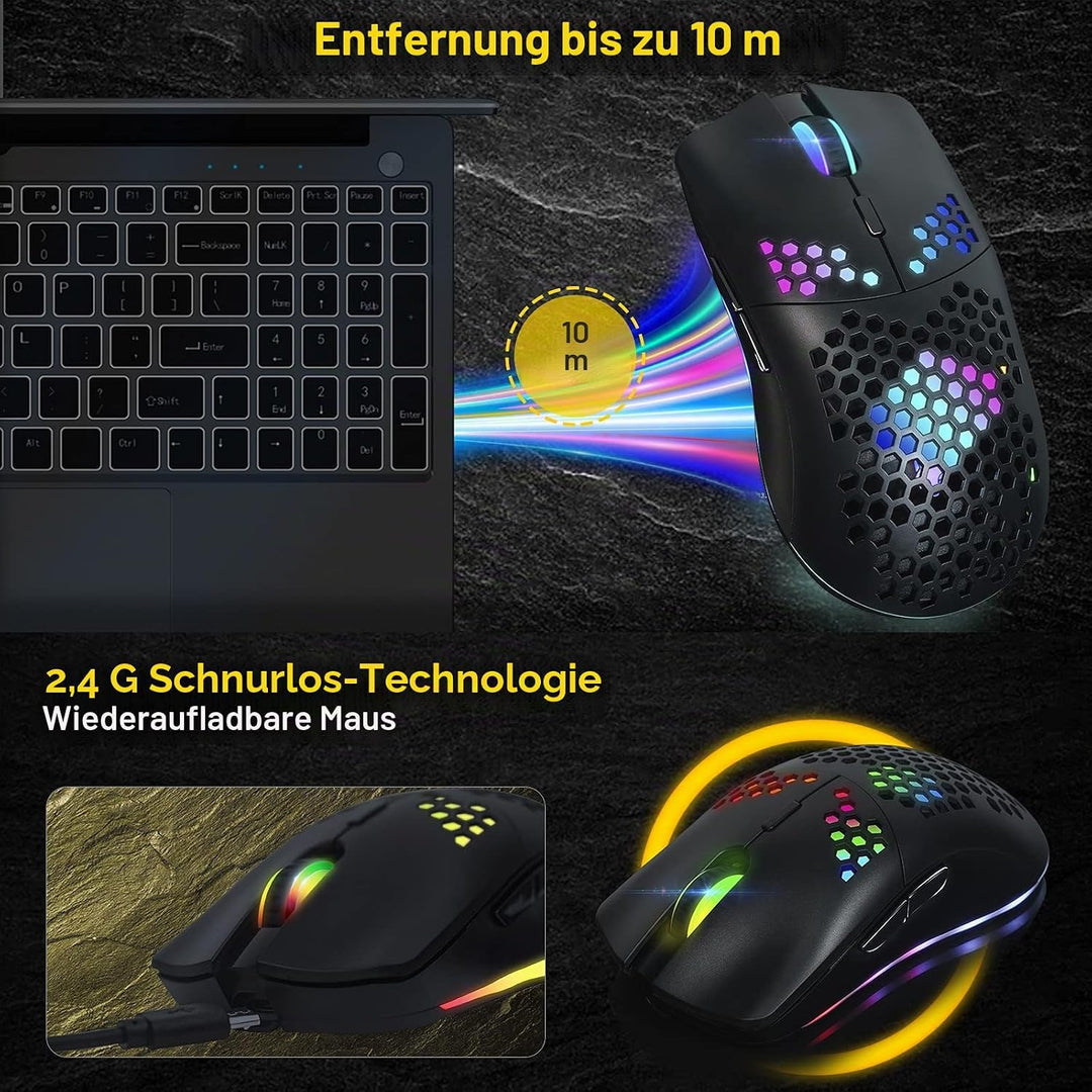 Kabellose Gaming ,Computer-Maus mit Honeycomb-Gehäuse, 11 RGB-Chroma-Hintergrundbeleuchtung, 3.400 D