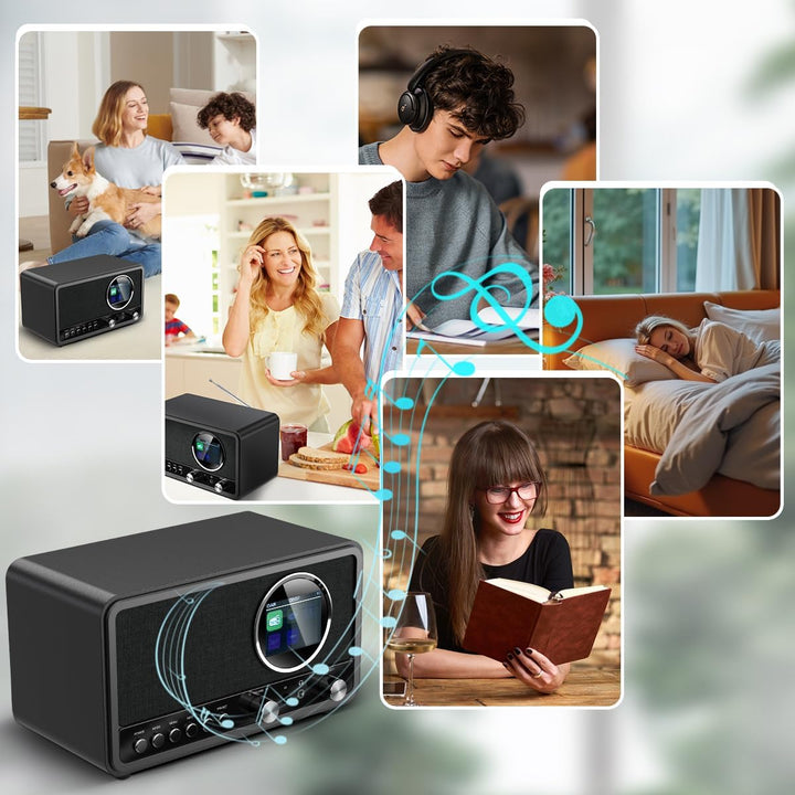 DAB DAB+ / FM Radio mit Fernbedienung, Bluetooth, 5W HiFi Lautsprecher, Kopfhöreranschluss, USB, AUX