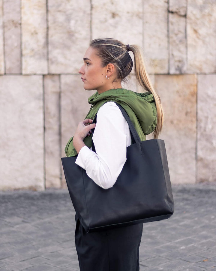 FEYNSINN BERLIN Handtasche mit langen Henkeln AURI aus Anilin-Leder I Henkeltasche XL gross für Dame