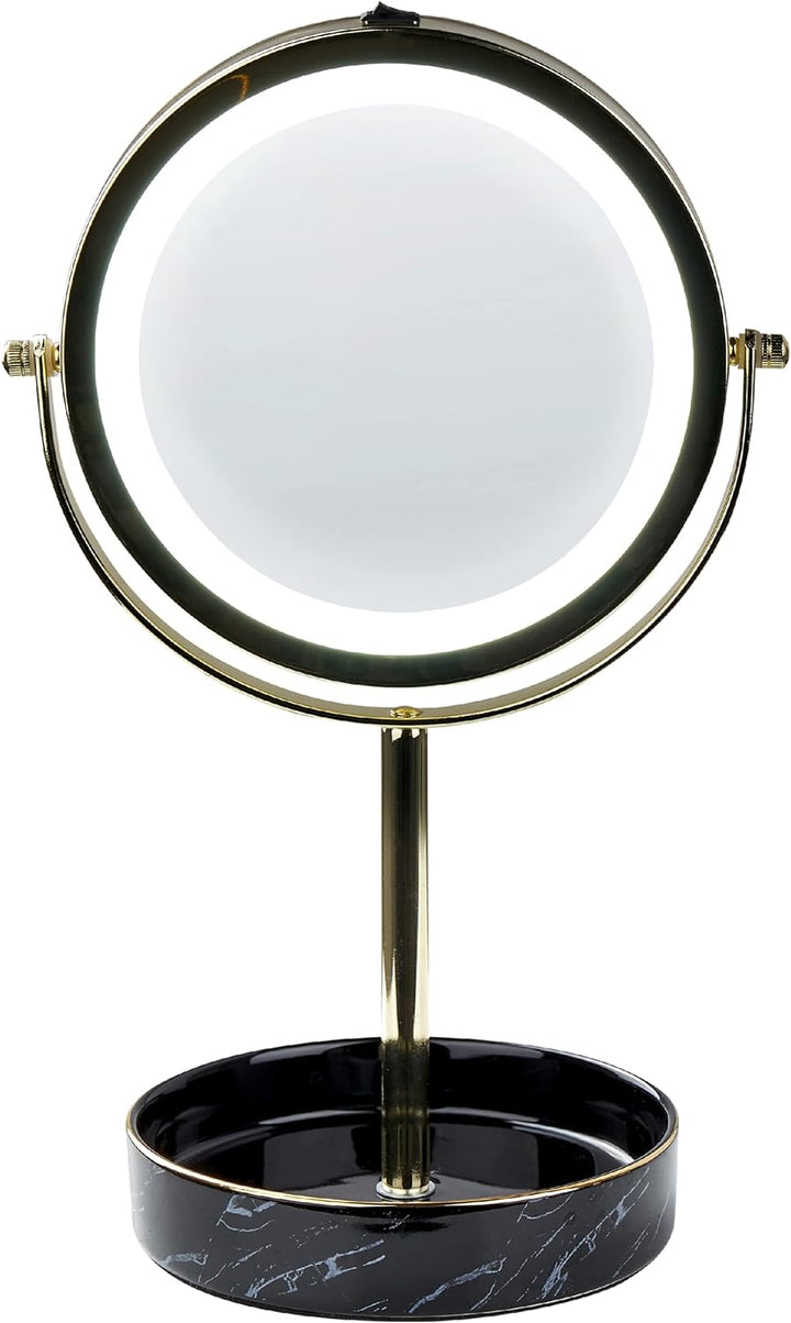 Kosmetikspiegel mit LED-Beleuchtung gold/schwarz ø 26 cm doppelseitig Savoie