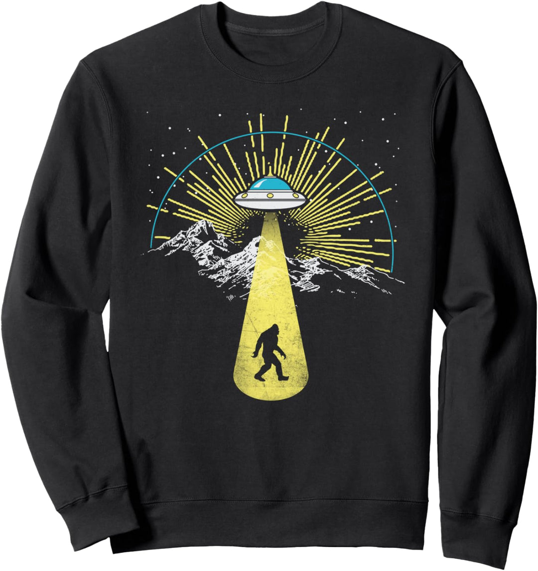 Bigfoot UFO Abduction - Stars & Mountains Graphic Sweatshirt