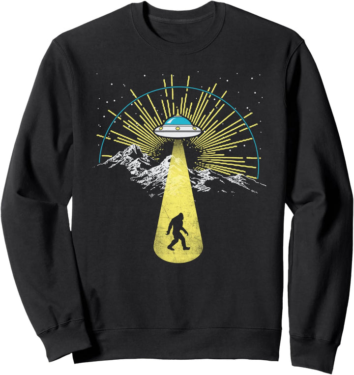 Bigfoot UFO Abduction - Stars & Mountains Graphic Sweatshirt