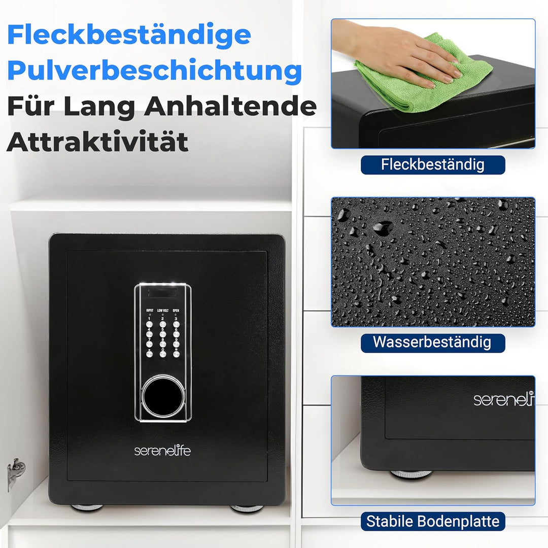 SereneLife 39L Tresor Für Zuhause, Safe- Feuerfest & Wasserdicht, Digitaler Wandtesor Möbeltresor mi