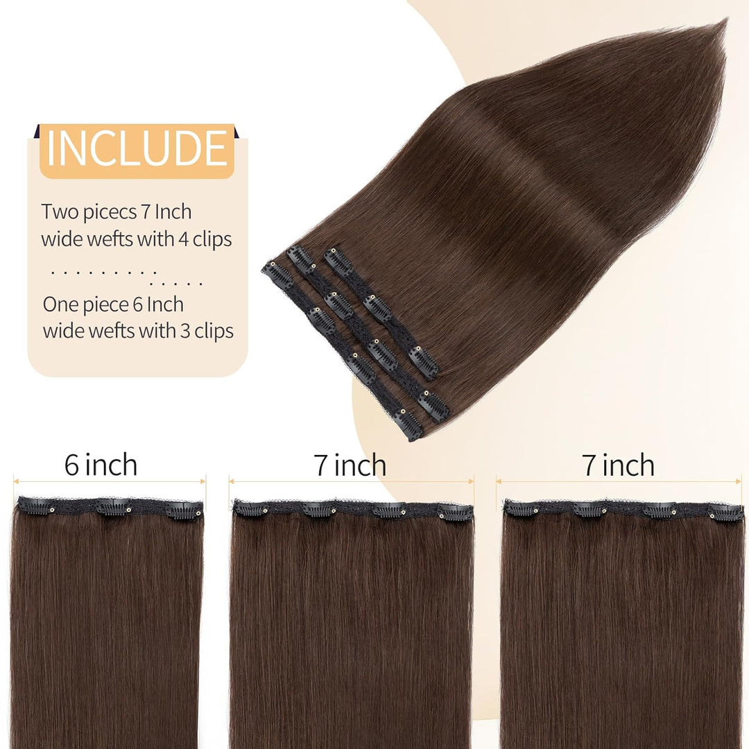 S-noilite Clip in Extensions Echthaar Dunkelbraun 25cm 56g Extensions Clip in Echthaar Haarverlänger