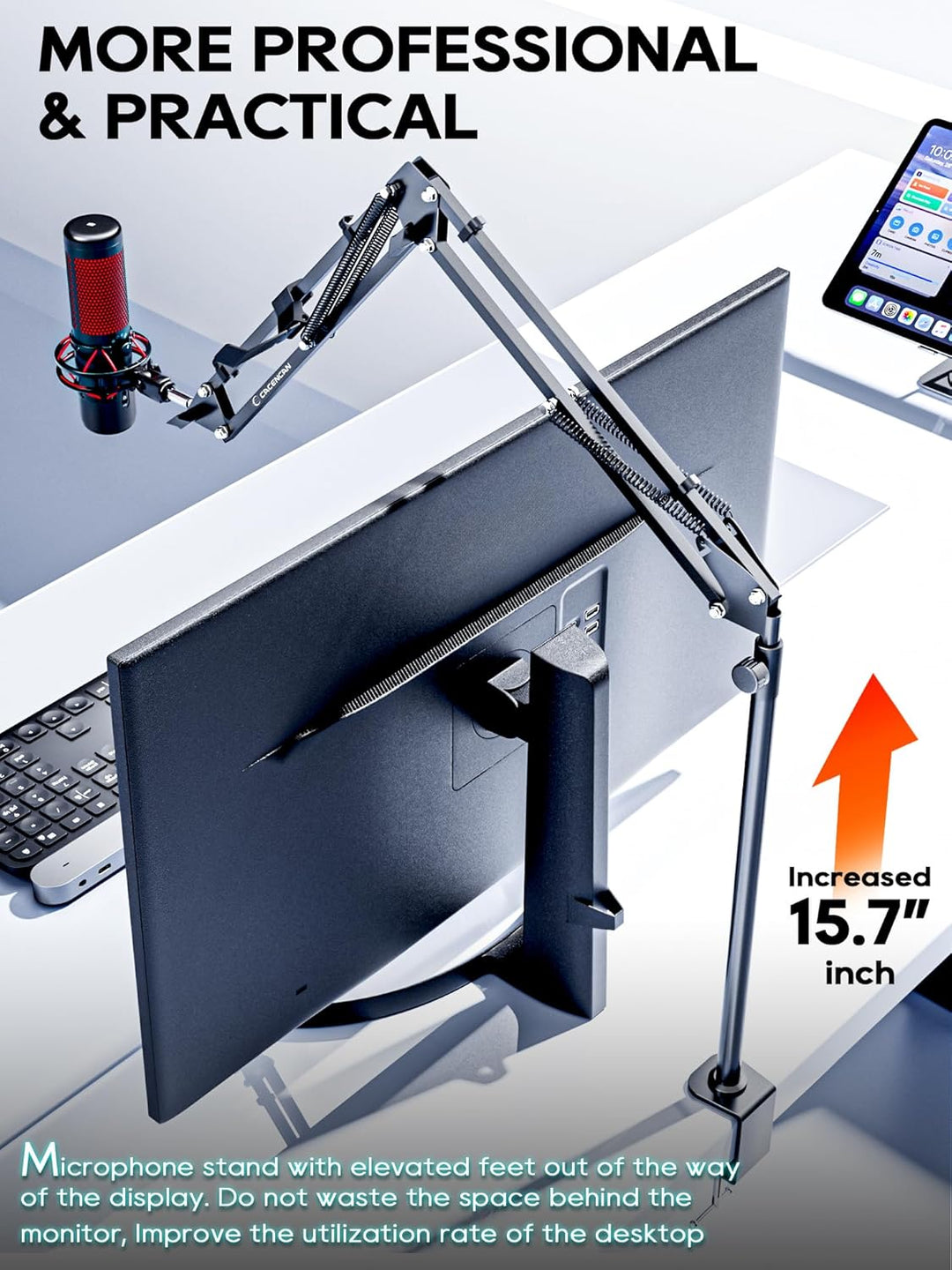Boom Arm, 360° drehbarer Mikrofonständer mit Tischhalterung, faltbarer Tischmikrofonarm mit 3/8&