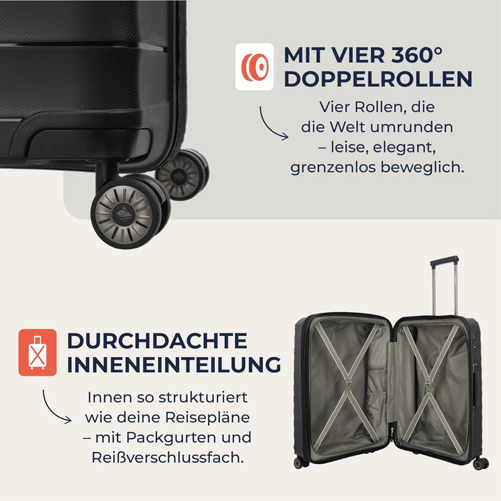Travelite Koffer Set 3-teilig, MOOBY S/M/L, Kratzfeste Hartschale, mit recyceltem Material 55/66/77