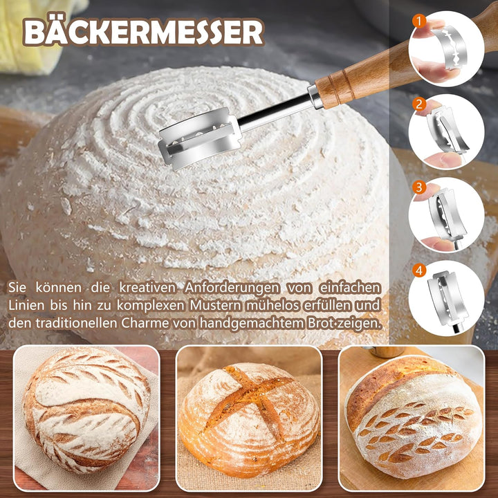 HaWare Gärkörbchen, Gärkorb Brot Set (25cm Oval & 23cm Rund) mit Futter, Bäckermesser, Dänischer Sch