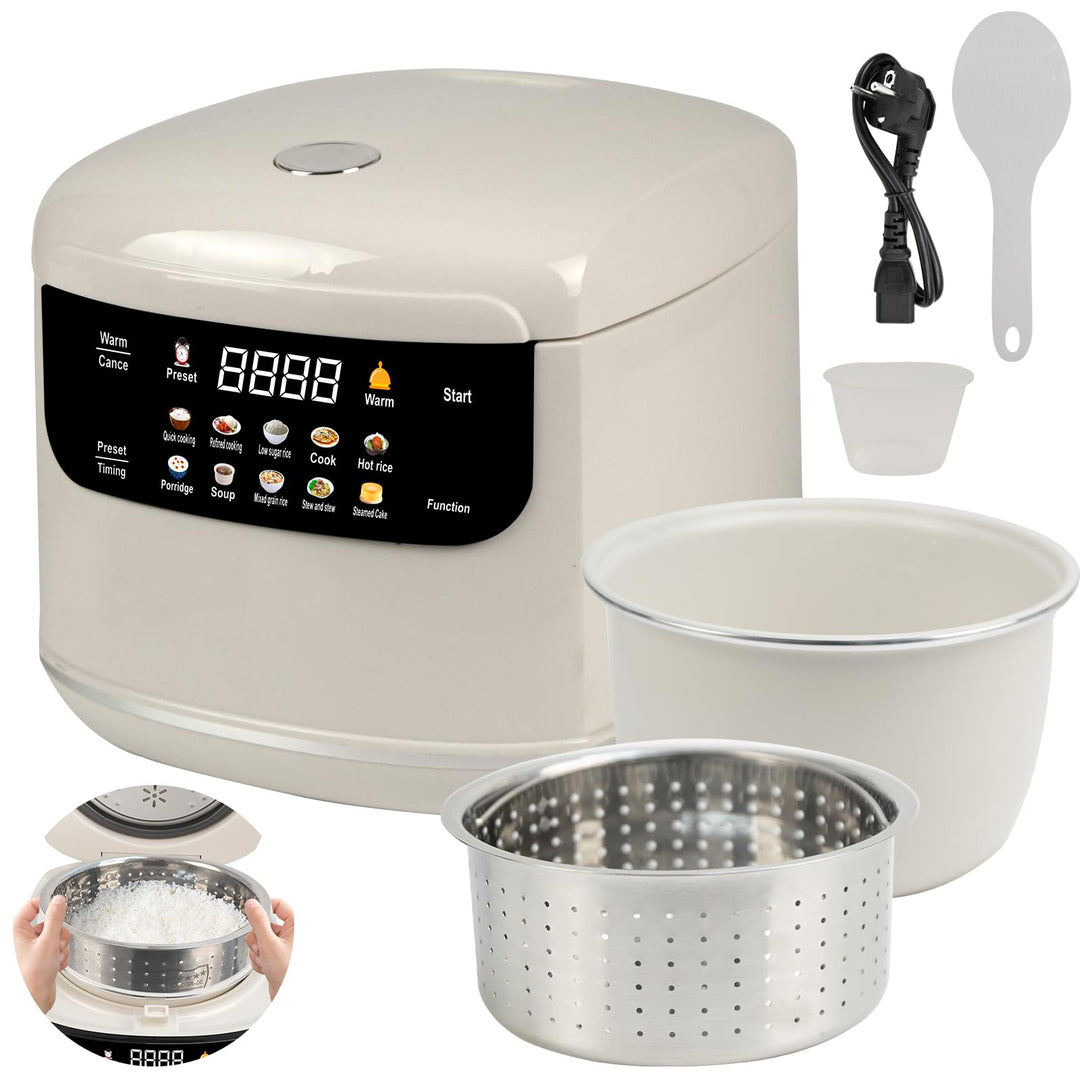 Reiskocher Low Sugar 2L, Rice Cooker mit Low Carb Funktion and Dampfgarer, 10 in 1 Reiskocher mit 24