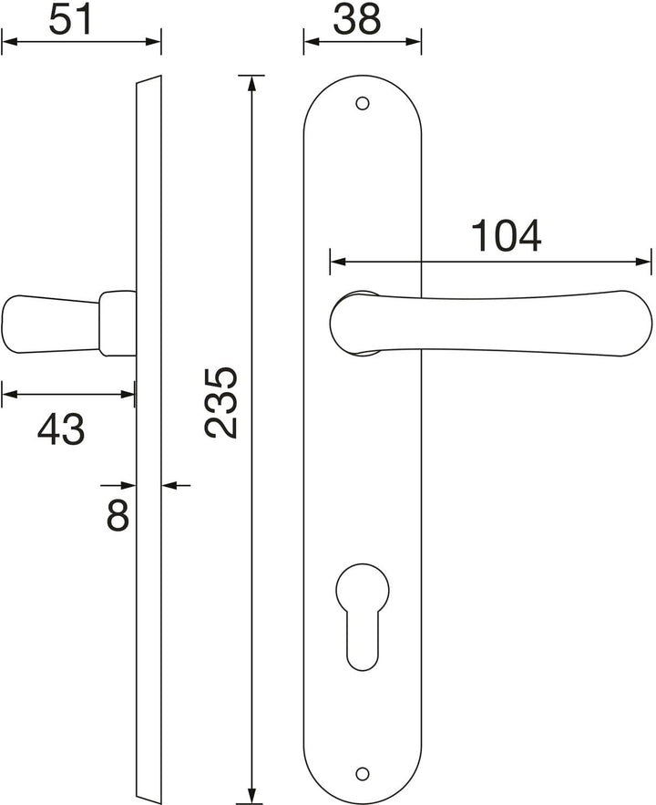 Marchesi 1022.15A.002.M Drückergarnitur ELEGANT 22-auf Langschild Profilzylinder Entfernung 88mm, fü