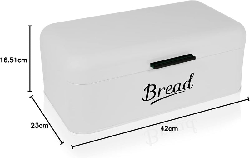 DRULINE Brotkasten mit Klappdeckel - Brotkasten Retro - Brotaufbewahrung - Brotbox - Metall weiss/sc