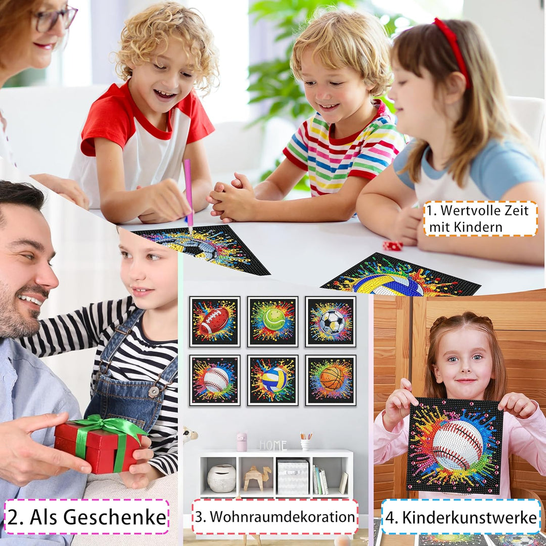 Yunruily 6er Set Diamond Painting Kinder - Fussball Diamant Painting Kinder,Diamond Painting Kind ab