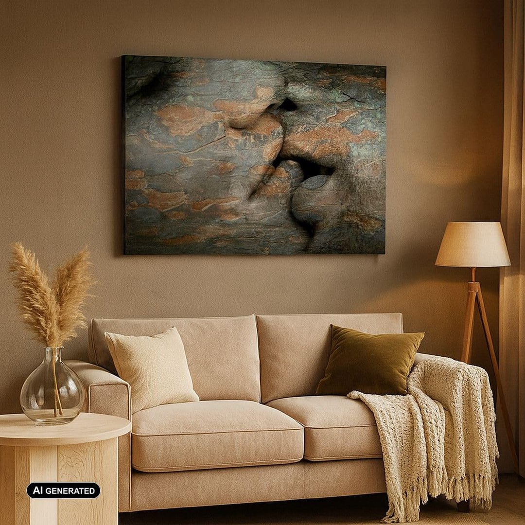 Bilder auf Leinwand 100x70cm Leinwandbild Frau Mann Kuss Abstraktion Gross Wanddeko Bild Schlafzimme