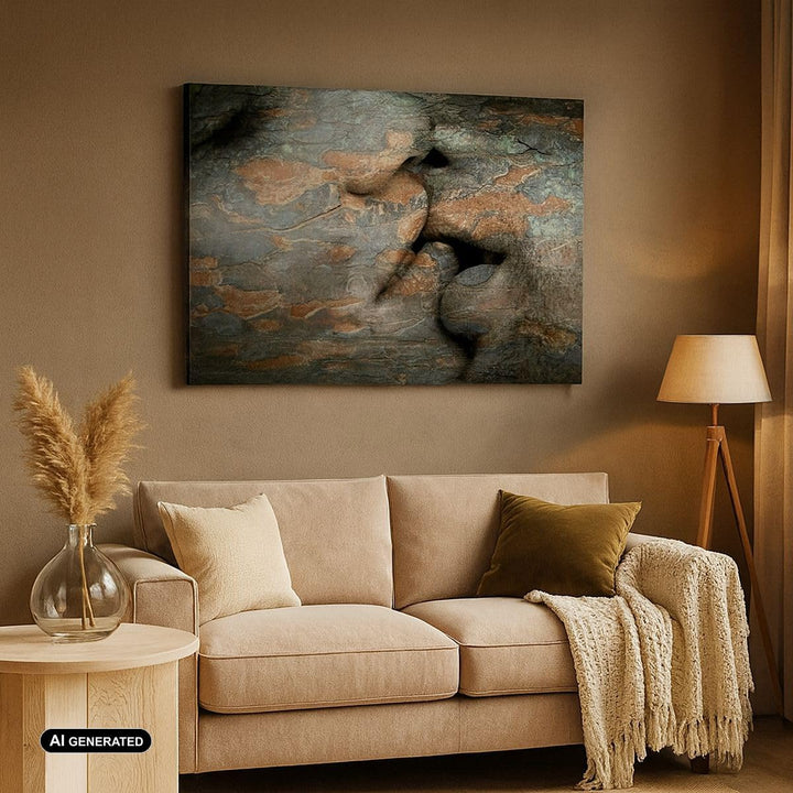 Bilder auf Leinwand 100x70cm Leinwandbild Frau Mann Kuss Abstraktion Gross Wanddeko Bild Schlafzimme