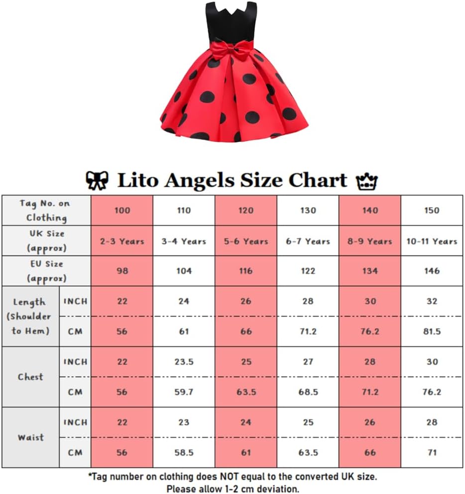 Lito Angels Marienkäfer Ladybug Kleid Kostüm Verkleidung Kleinkind Mädchen Grösse 2-11 Jahre, Rot (m