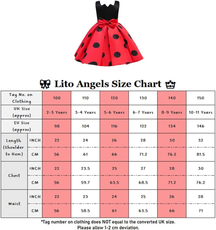 Lito Angels Marienkäfer Ladybug Kleid Kostüm Verkleidung Kleinkind Mädchen Grösse 2-11 Jahre, Rot (m