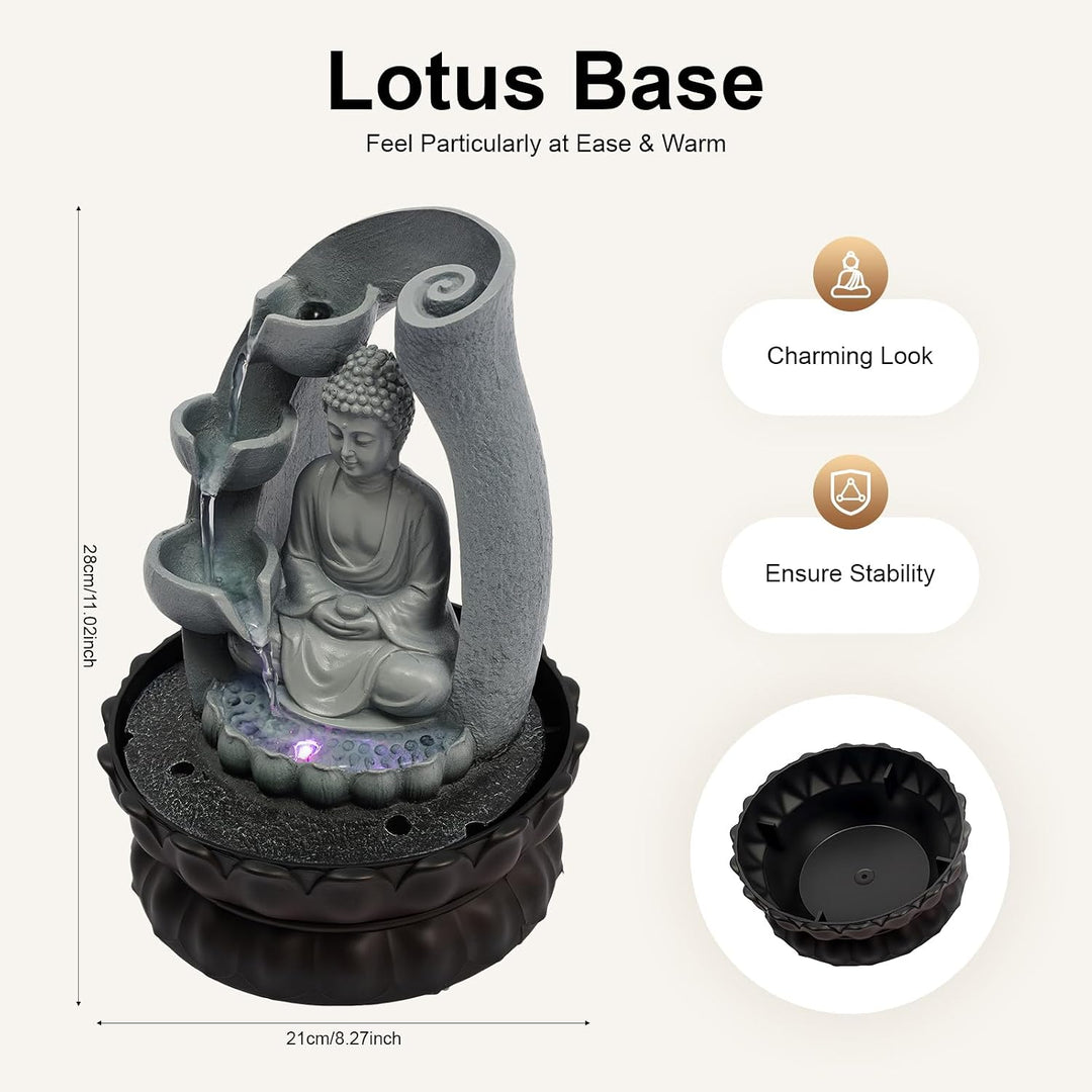 Elektrisch Zimmerbrunnen, Zen Tischbrunnen mit LED mit Licht und Pumpe | Buddha Motiv Springbrunnen