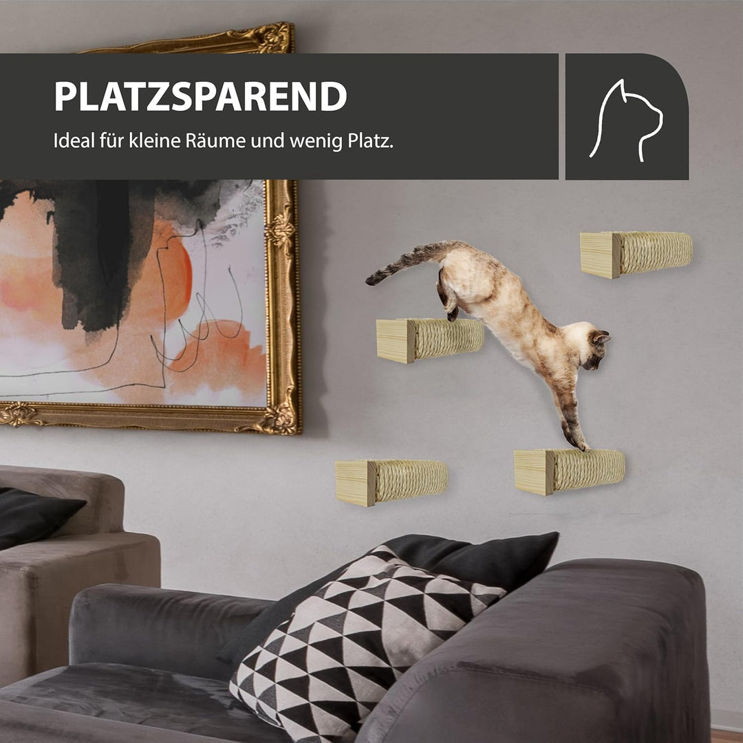 Rohrschneider Katzentreppe für Katzenwand | Kletterwand Katzen Holz Natur | Wandelemente | Kratzstam