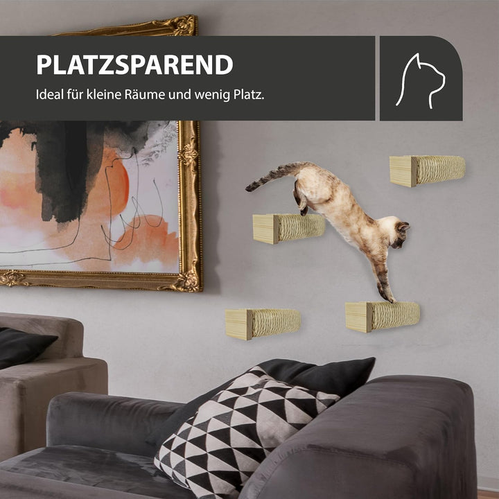 Rohrschneider Katzentreppe für Katzenwand | Kletterwand Katzen Holz Natur | Wandelemente | Kratzstam