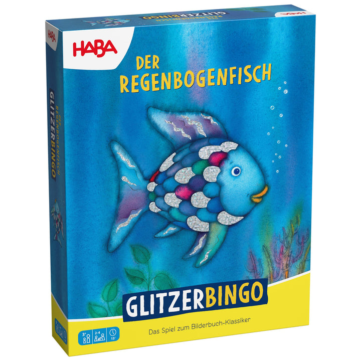 HABA Glitzer Bingo Der Regenbogenfisch – Kinderspiel ab 3 Jahren, Gesellschaftsspiel &amp; Farben-Lernsp