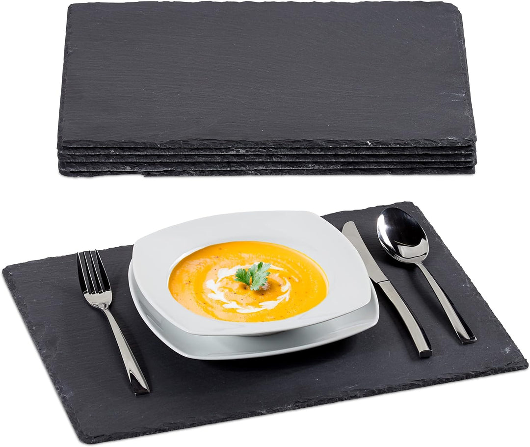 Relaxdays Schieferplatte im 6er Set, grosse Servierplatten aus Schiefer, zum Servieren & Beschriften