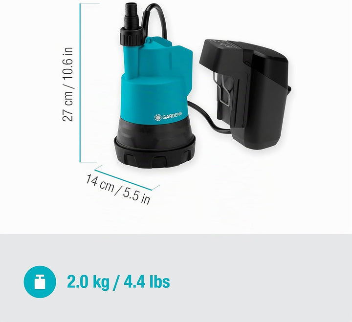 Gardena Akku-Klarwasser-Tauchpumpe 2000/2 18V P4A ohne Akku: Flachsaugende Akku-Tauchpumpe, integrie