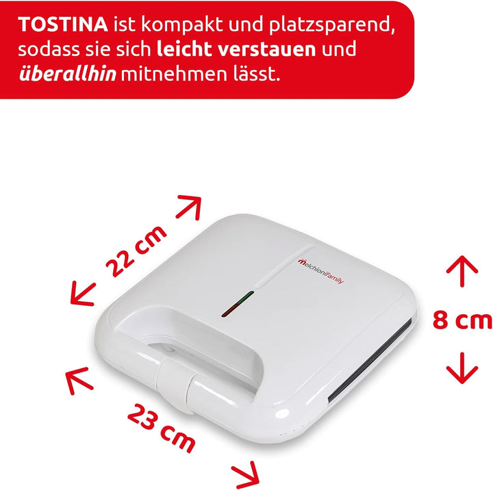 Melchioni family TOSTINA NEW ELEKTRISCHER TOASTER MIT ANTIHAFT-GRILLPLATTEN, Edelstahl, Weiss
